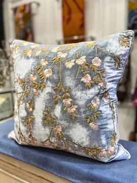 Picture of TUILERIES: Heavenly Blue Silk & Velvet Cushion (SOLD)