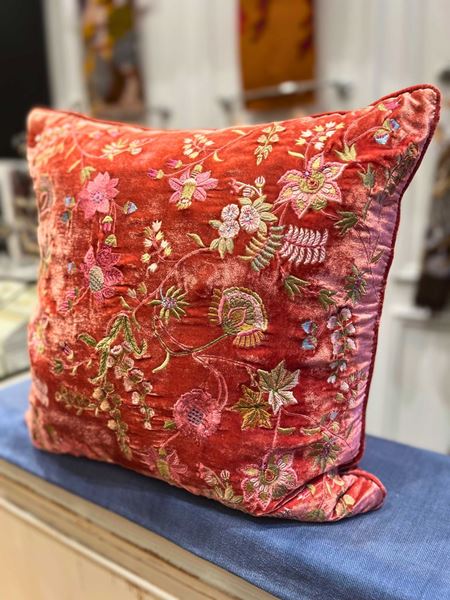 Picture of MADAME BOVARY: Watermelon Silk & Velvet Cushion